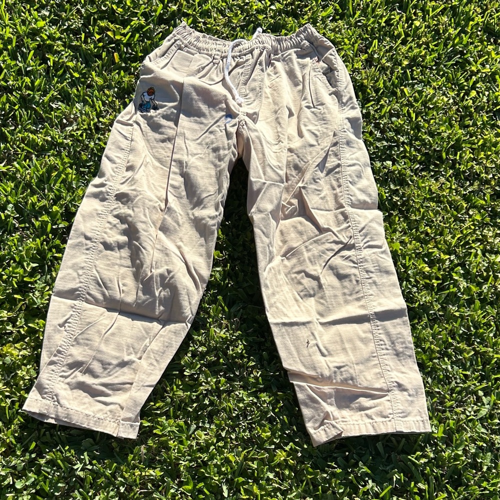Skater Casual Beige Pants with Cartoon Patch
